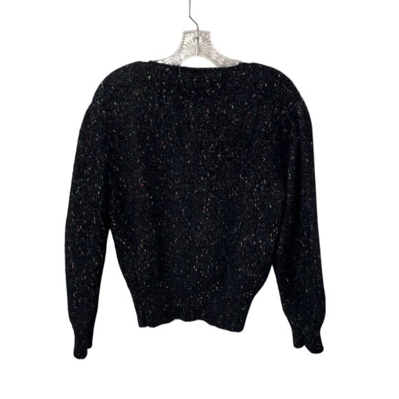 Vintage Speckled Black Wool Mohair Blend Button-Up Cardigan Sweater Women's M - Picture 2 of 8